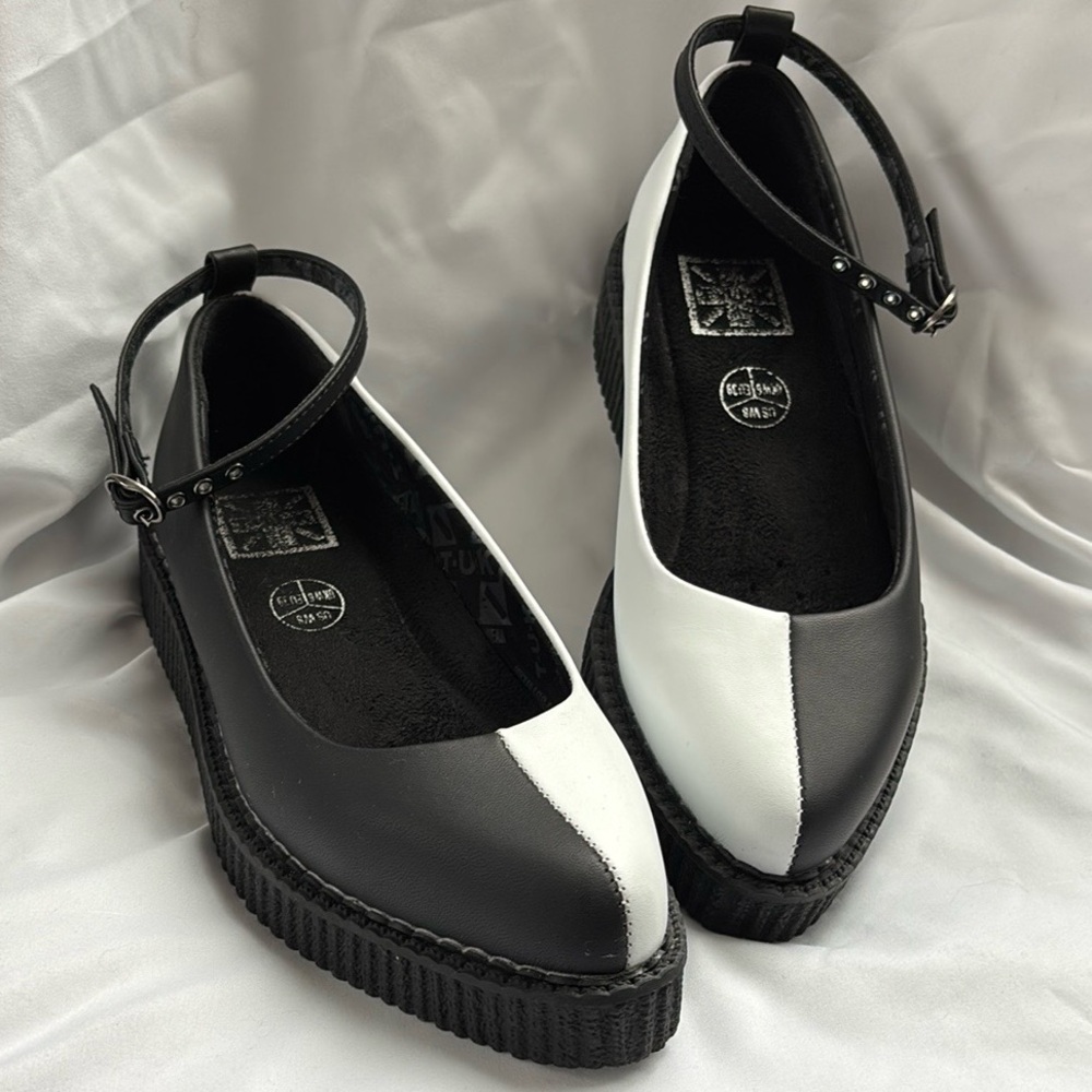 TUK Black and White Ballet Creeper with Ankle Strap  8